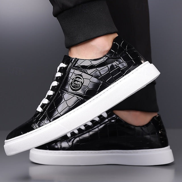 Sneakers Faux with Pattern Leather Men's Crocodile Burgundy