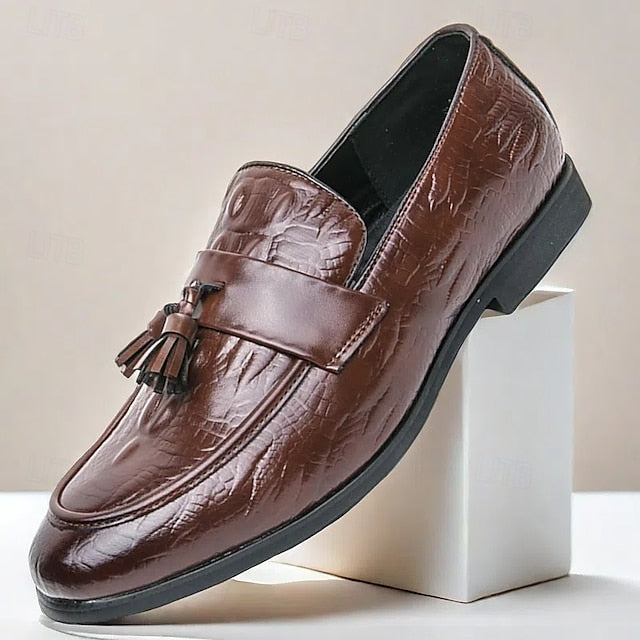 Crocodile Embossed with Faux Leather Men's Loafers Green