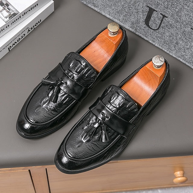 Crocodile Embossed with Faux Leather Men's Loafers Green