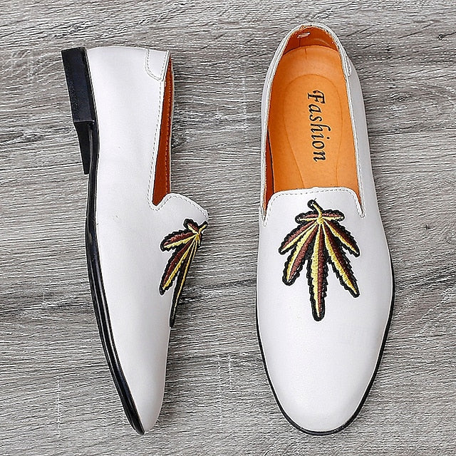 Prom Shoes Faux Leather Loafers with - Men's Feather White