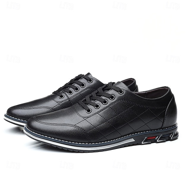 Faux Leather Lace-Up Sneakers Blue Stylish Men's Quilted -