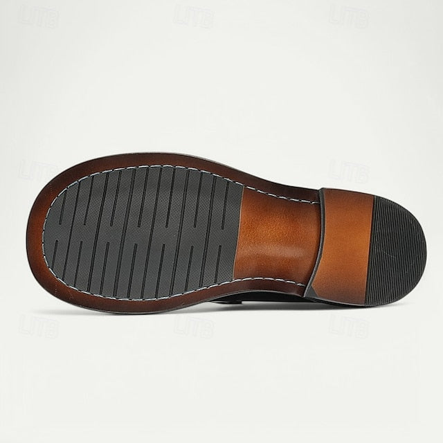 Slip-On Premium Cowhide Black Loafers with Decorative Men's