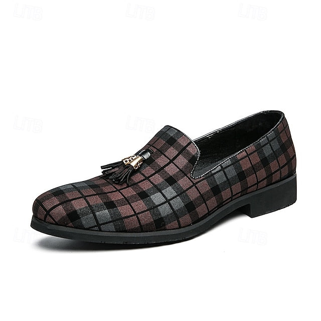 Decoration with Tassel Men's – Plaid Loafers Elegant