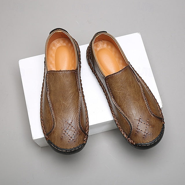 Beige Faux Leather Handmade – Men's Genuine Moccasins