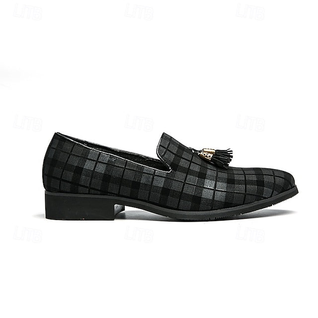 Decoration with Tassel Men's – Plaid Loafers Elegant