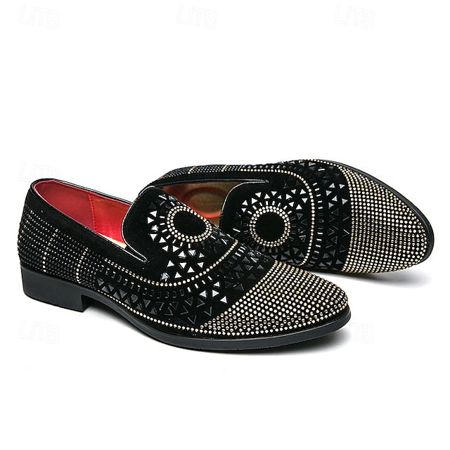 Loafers Shoes Spiral Men's - Studded with Black Prom Velvet