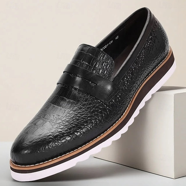 Cowhide Slip-On Men’s Leather Black Loafers Genuine