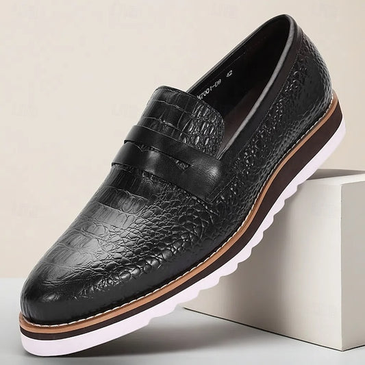 Cowhide Slip-On Men’s Leather Black Loafers Genuine