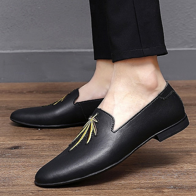 Prom Shoes Faux Leather Loafers with - Men's Feather White