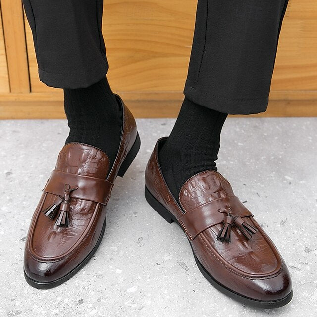 Crocodile Embossed with Faux Leather Men's Loafers Green