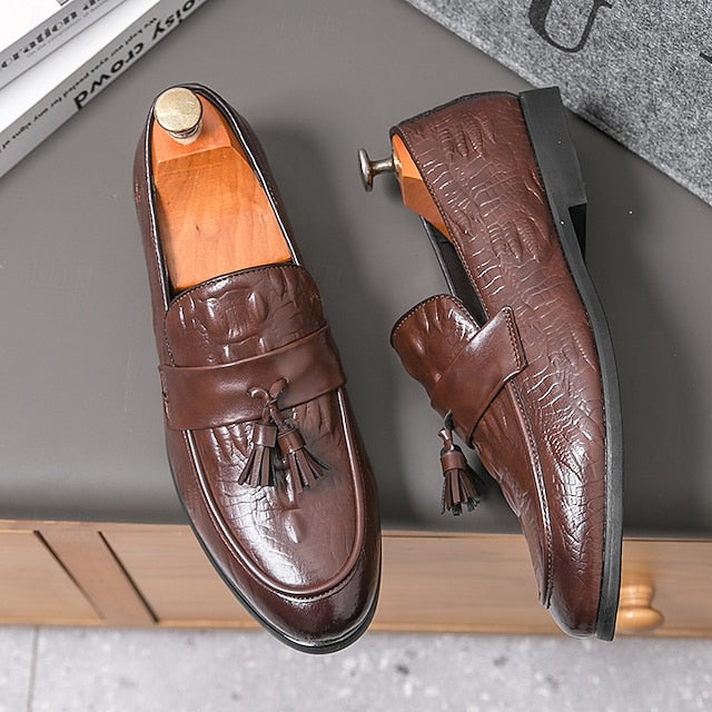 Crocodile Embossed with Faux Leather Men's Loafers Green