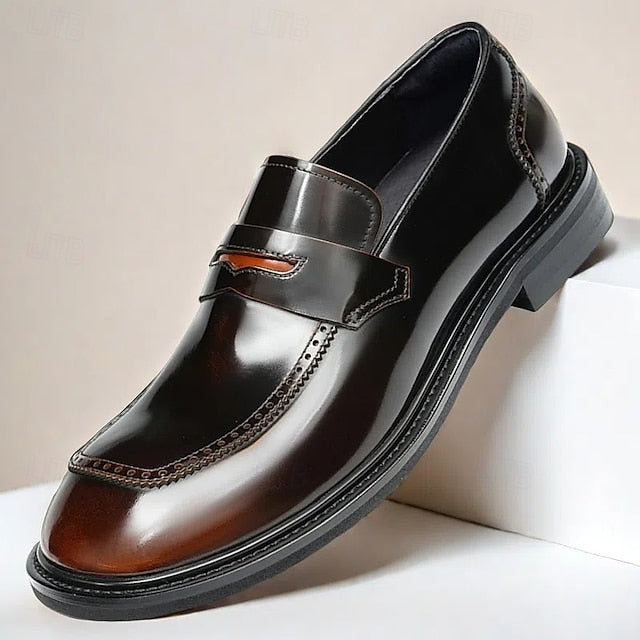 Slip-On Premium Cowhide Black Loafers with Decorative Men's