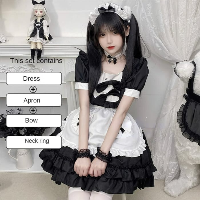 2 Colors Sweet Bows Maid Dress ON645 - M / black - dress