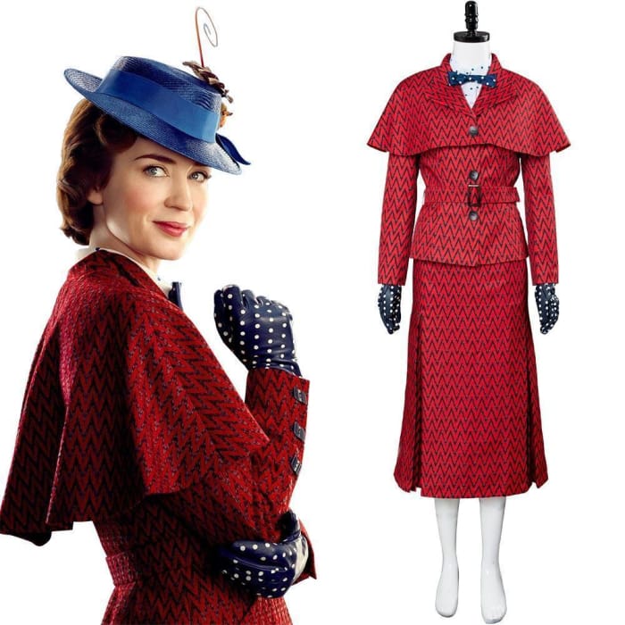 2018 Mary Poppins Returns Costume Mary Poppins Dress Hat Red Version - Cospicky