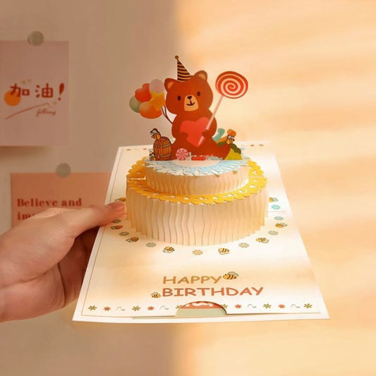 3D Bear Birthday Greeting Card YC1439 - White & Blue / One 