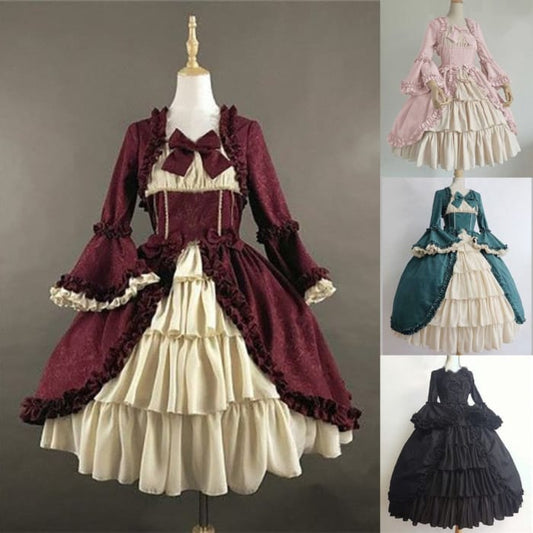 4 Colors Vintage Royal Falbala Bow Dress C14283 - Cospicky