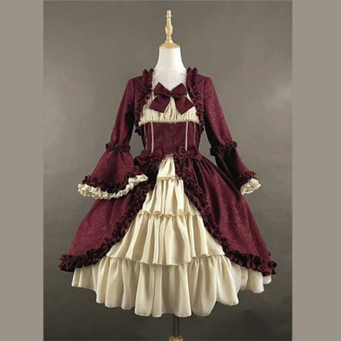 4 Colors Vintage Royal Falbala Bow Dress C14283 - Cospicky