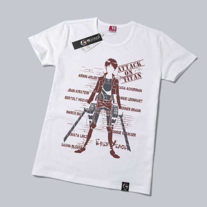 [Attack on Titan] S-XL White/Grey Eren Cartoon T-shirt CP165327 - Cospicky