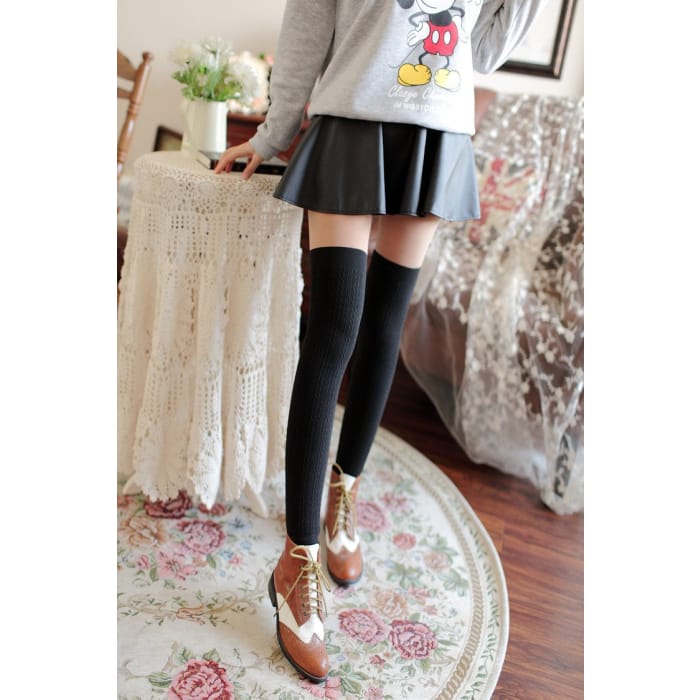 Basic Black Fake Over Knee Thigh High  Tights CP154136 - Cospicky
