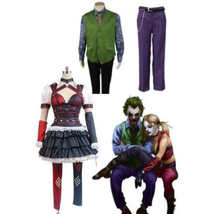 Batman Harley Quinn Cosplay Costume And Joker Pants+ Tie + Vest + Shirt - Cospicky