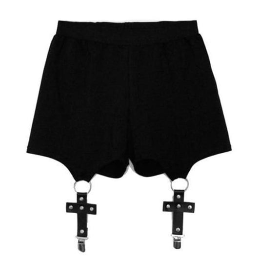 Black Cool Cross Garter Shorts CP178807 - Cospicky