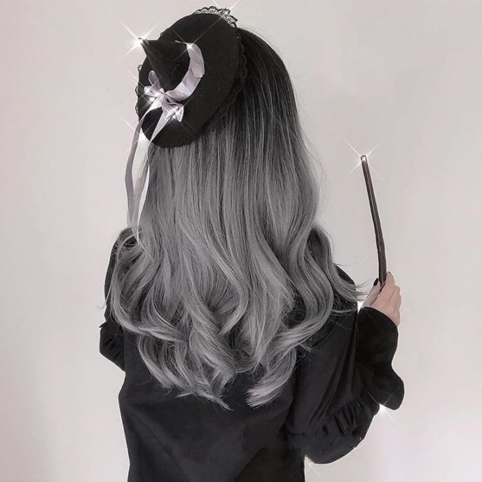 Black Gray Gradient Cute Girl  Large Wavy Curl Wig C15630 - Cospicky