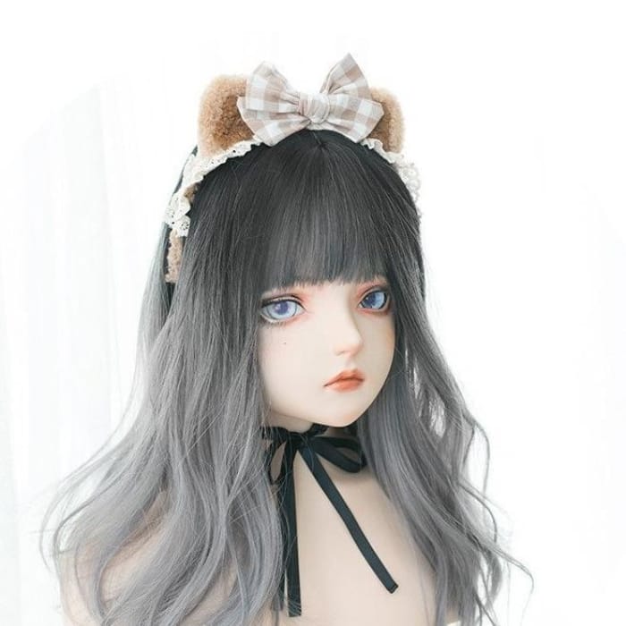 Black Gray Gradient Cute Girl  Large Wavy Curl Wig C15630 - Cospicky