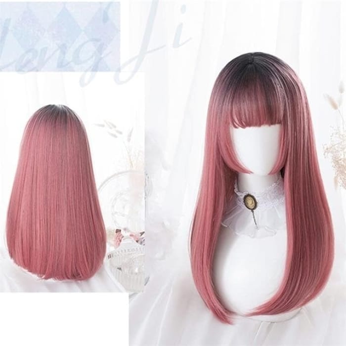 Black Mixed Pink Ombre Lady Cosplay Wig C15653 - wig