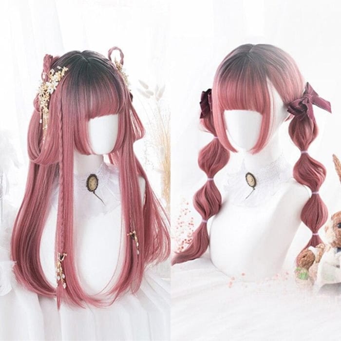 Black Mixed Pink Ombre Lady Cosplay Wig C15653 - wig