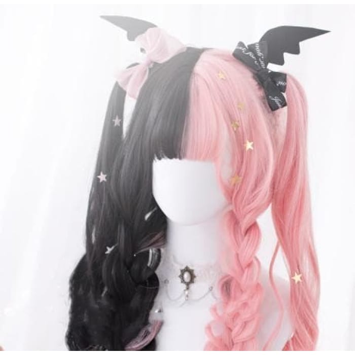 Black Pink Mix Long Lolita Wig C14555 - wigs