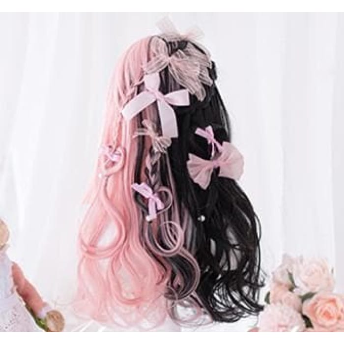 Black Pink Mix Long Lolita Wig C14555 - wigs