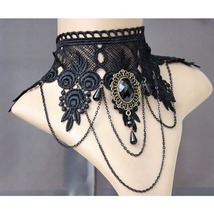 Black Retro Gothic Lace Choker CP179281 - Cospicky
