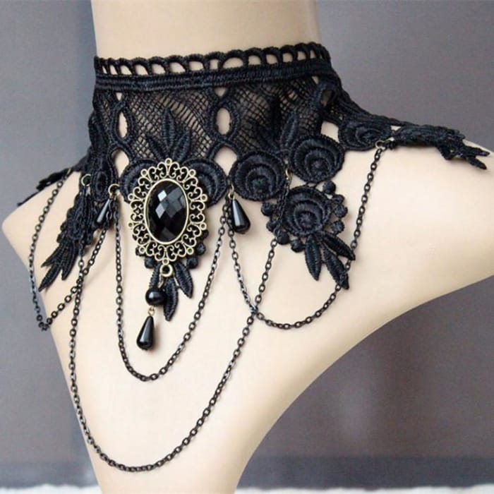 Black Retro Gothic Lace Choker CP179281 - Cospicky