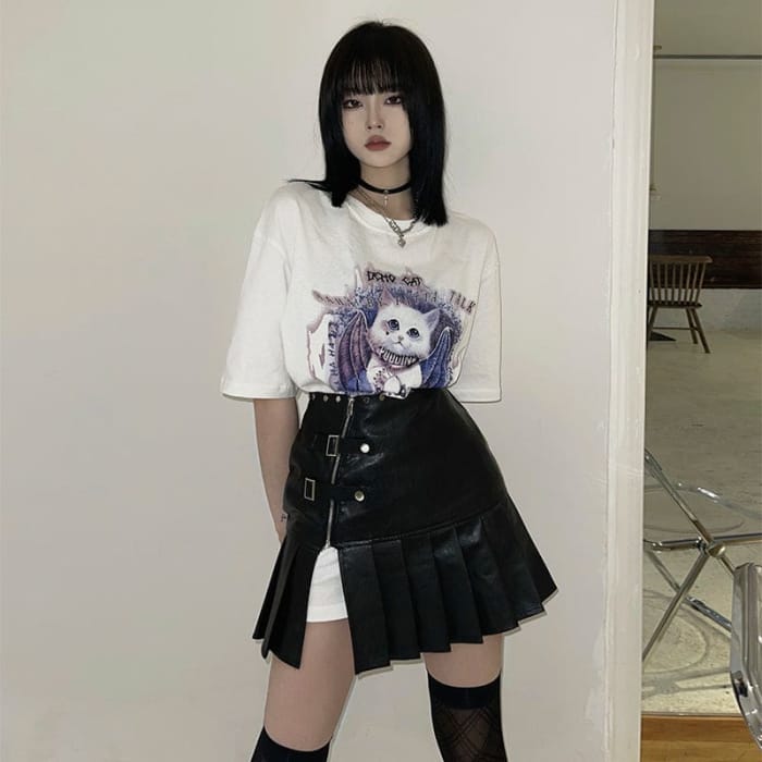 Black White Cool Punk Belts Skirt ON828