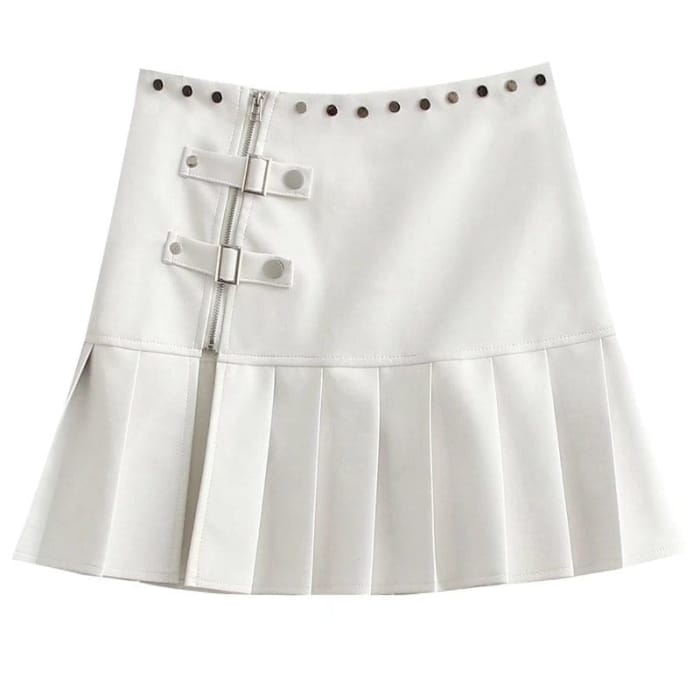 Black White Cool Punk Belts Skirt ON828 - S / White
