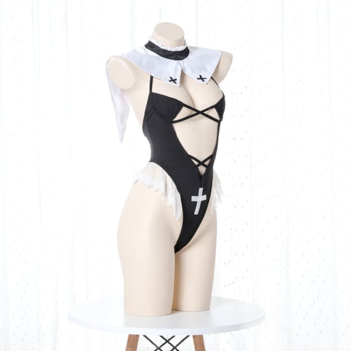 Black White Cosplay Swimsuit BE947 - one size / black