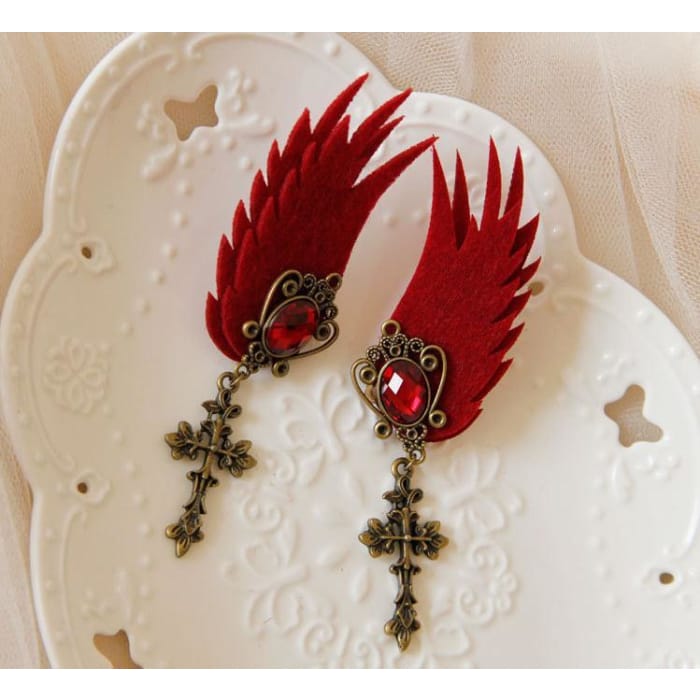 Black/Red Gothic Tassels Wing Ear Clips CP1710788 - Cospicky