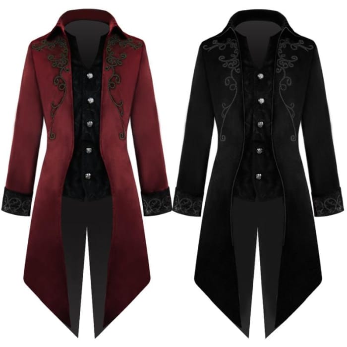 Black/Red Retro Punk Swallowtail Coat C14121 - Cospicky