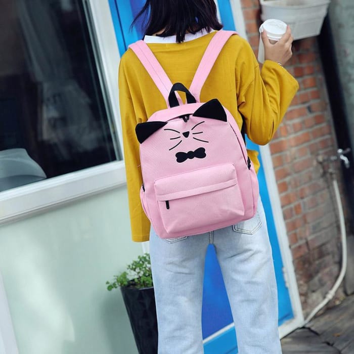Black/White/Pink Kawaii Kitty Bow Backpack CP1710761 - Cospicky