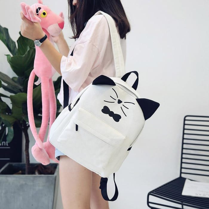 Black/White/Pink Kawaii Kitty Bow Backpack CP1710761 - Cospicky
