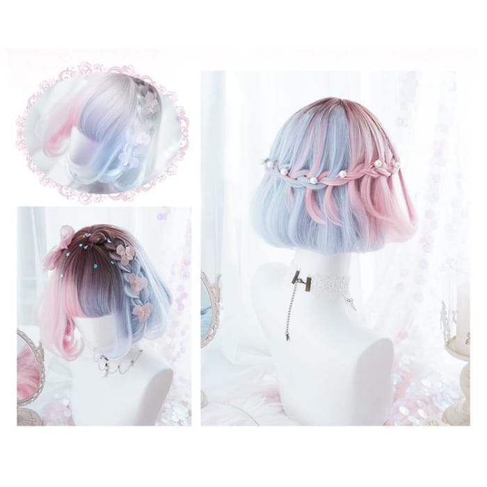Blue Pink Lolita Short Wig C12974 - Cospicky