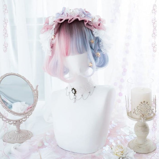 Blue Pink Lolita Short Wig C12974 - Cospicky