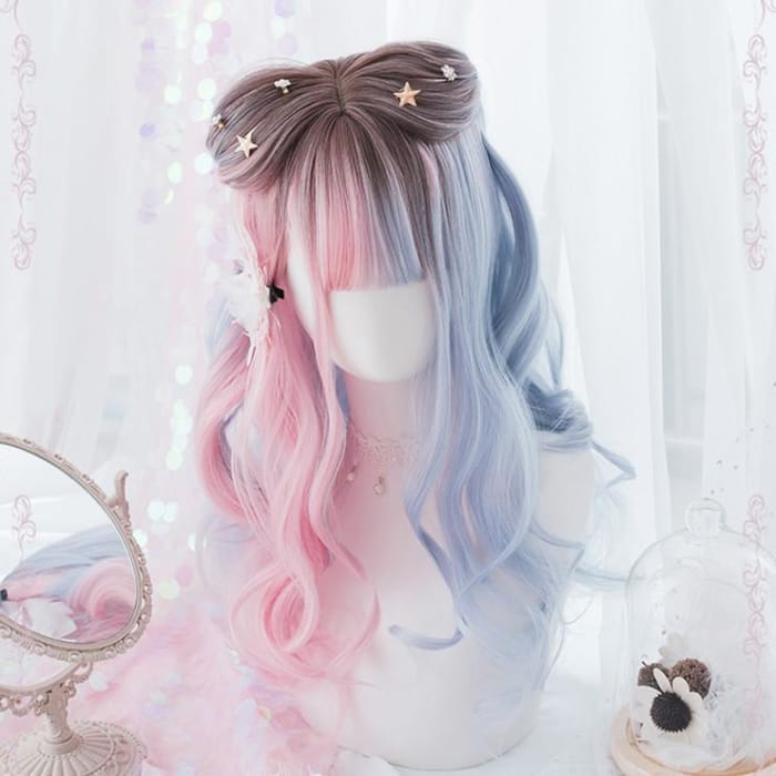 Blue Pink Mixed Lolita Long Curl Wig C12800 - Cospicky