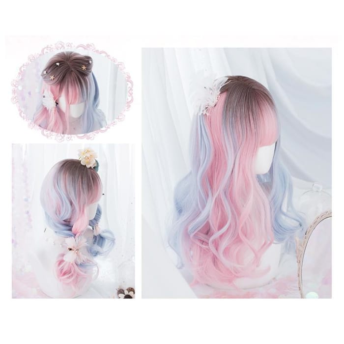 Blue Pink Mixed Lolita Long Curl Wig C12800 - Cospicky