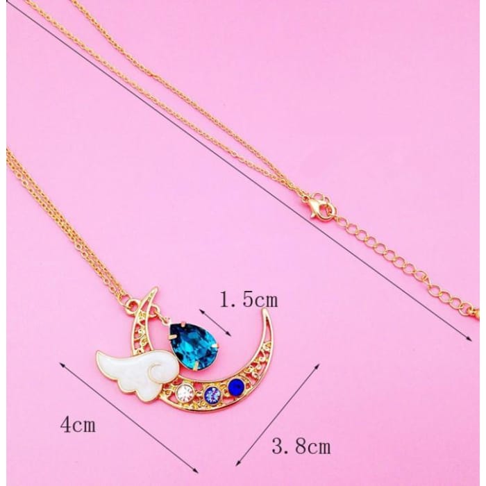 Blue/Pink Crystal Heart Drop Moon Necklace CP1711053 - Cospicky