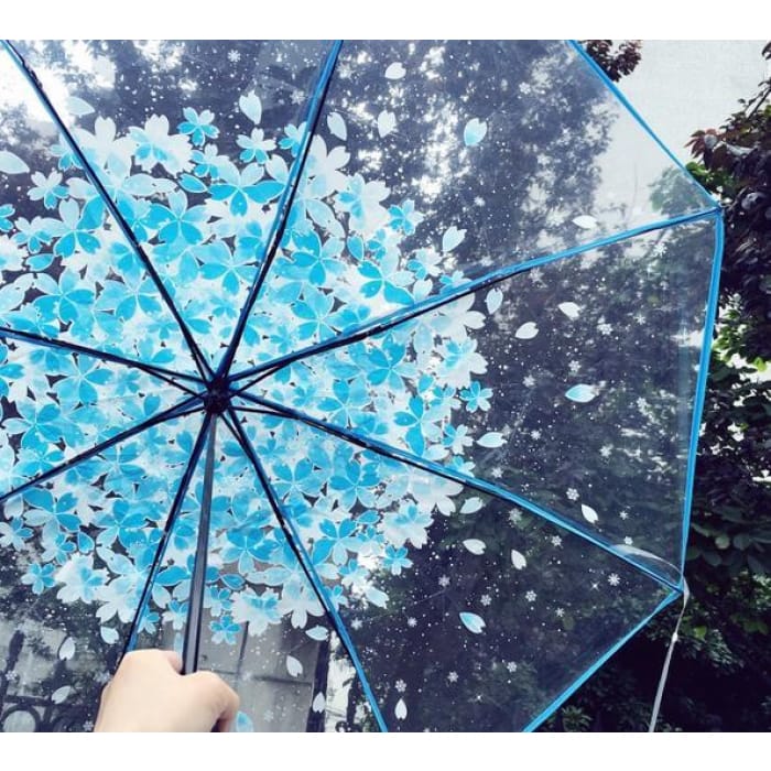 Blue/Pink Sakura Sun-Rain 3 Fold Clear Umbrella CP167530 - Cospicky