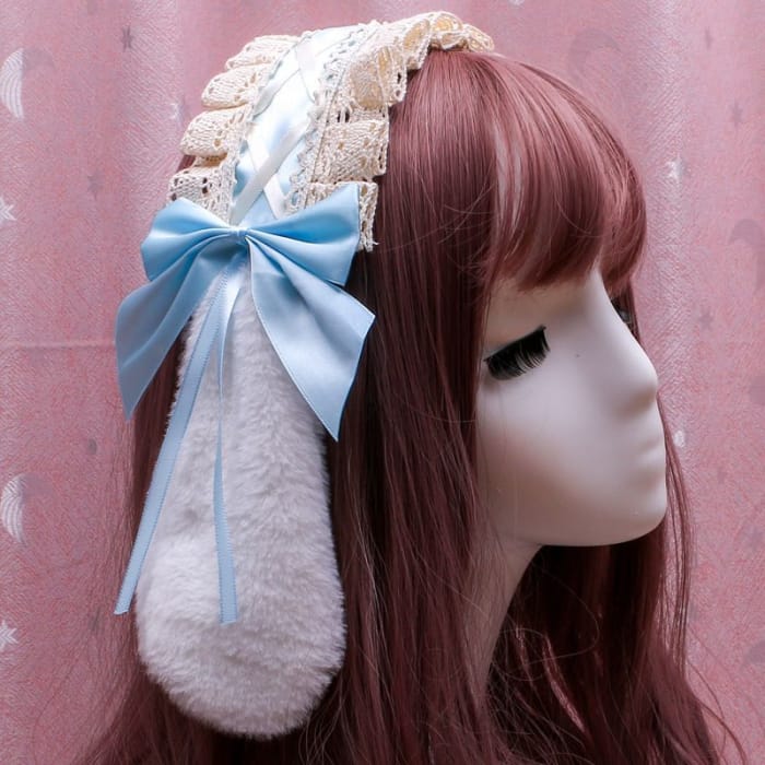 Bow Fluffy Rabbit Ear Hair Clip / Lace Headband-4