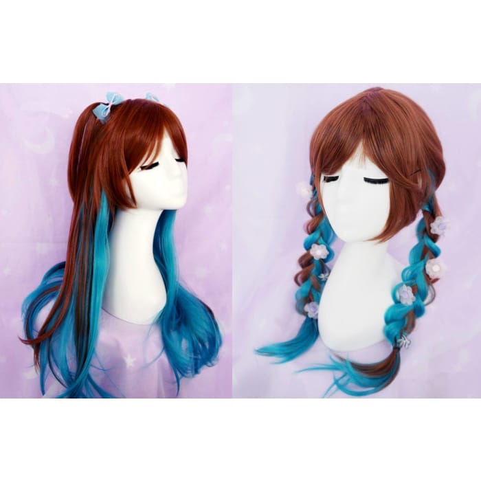 Brown Blue Mixed Lolita Long Wig CP1710379 - Cospicky