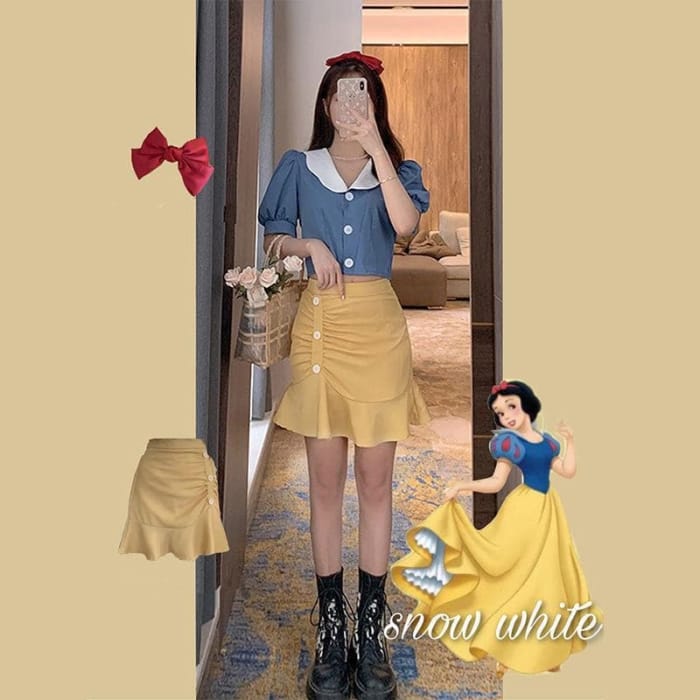 Cartoon Snow White Short-sleeved Top Fishtail Skirt Two 