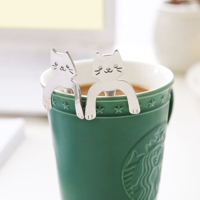 Cat-Shaped Stainless Steel Coffee Spoon YC1437 - Silver / 
